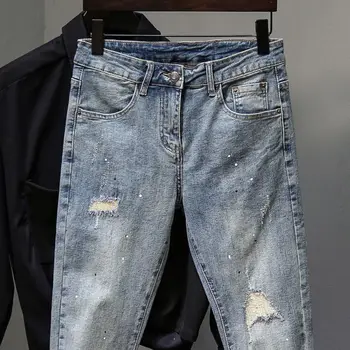 Moda za Moške Stiski Skinny Jeans Modni Oblikovalec Uničeno Oblikovalec Ulične Raztrgala Slim Fit Modra Oprati Traper Hlače