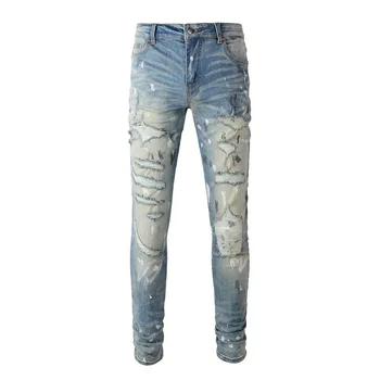 Moške Jeans Barvo po Meri Stiski Suh Naguban Denim Koničastimi Hlače za Človeka 2023 Nova Moda
