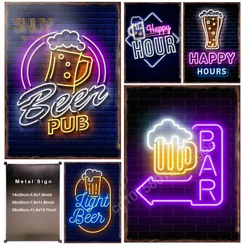 Neon Pivo Bar Kovinski Tin Prijavite Srečnih Ur Oktoberfest Stranka Klub Objave Stenski Dekor Domači Kuhinji Soba Dekoracijo Železa Slikarstvo Plakat