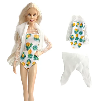 NK Uradni 1Set srčkan lutka mango potiskane kopalke+dekorativni plavanje brisačo Za Barbie Lutka Dekle Toy Hiša Zamenjava IGRAČA
