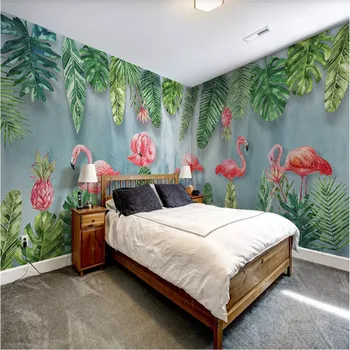 Nordijska Sodobno Ročno poslikano Tropske Rastline, Flamingo Freske na Steni Papirjev Doma Dekor po Meri Celotna Hiša sliko za Ozadje 3D