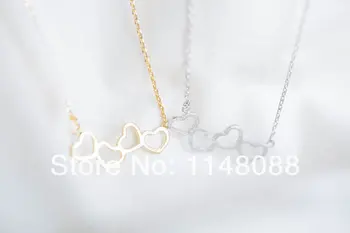 Nova moda Zlato, srebro edinstven design odlična kombinacija štirih srce ogrlico, obesek, Nakit valentines darilo