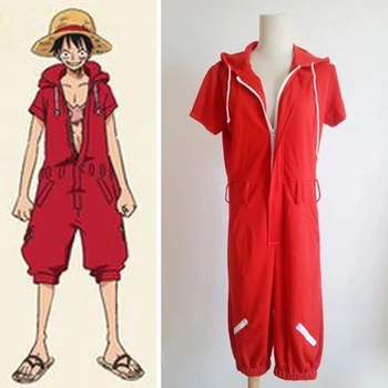 Novo Enem Kosu Monkey D. Luffy Rdeče Hooded Jumpsuits Uniform, Cosplay Kostume, Poletje Slog, Plus Velikost moški ženske Oblačila In Pokrivalo