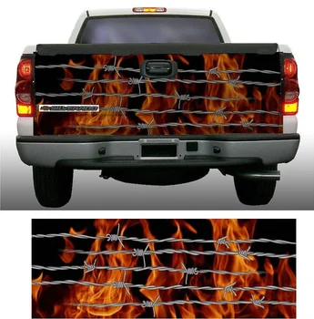 Ogenj plameni bodeča žica črna in oranžna zidana vrata prtljažnika zaviti vinil grafični decal