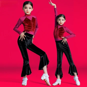 Otrok Latin Dance Obleko Jeseni, Pozimi Rumba Cha Cha Tango Kostume Poklicne Konkurence Otroci Obleke Praksi Plesno Obleko