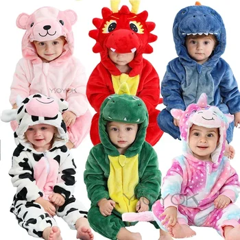 Otroške igralne obleke Božični Kostum Flanela za Dekle, Fant Malčka Dojenčka Oblačila, Otroški Kombinezon Anime Panda Dinozaver Samorog Ropa Bebe