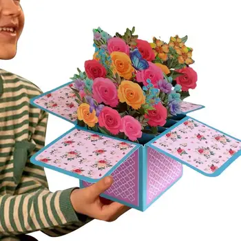 Papir Gor Cvetov Rose 3d Karto 3D Up Cvetje Vedno Šopek rož 3D Up Papir Cvet Obletnico Voščilnice