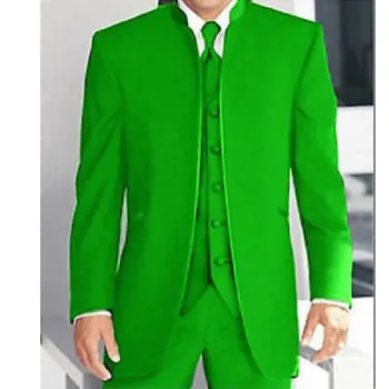 Po meri 3 Kos Zelene Mandarine Ovratnik Obleke, Moške Formalno Poroko Noben Gumb Stranka Tuxedos