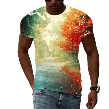 Poletni Prosti čas Vzorec Rdeči Javor moška T-shirt Hip Hop 3D Tiskanja Osebnost Palico Vratu Kratek Rokav Modna Oblačila