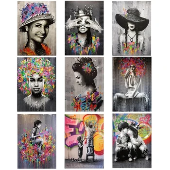 Povzetek Afriške Ženske Platna Slike Grafiti Wall Art Platno Poster Tiskanje Stenske Slike za Dnevna Soba Stenski Dekor