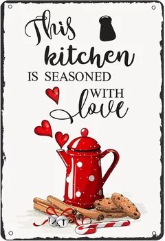 Retro Kuhinje Tin Znak, Ta Kuhinja je Začinjeno z Ljubeznijo Kovinski Tin Prijavite Toplo Steni Visi Plakat za Kuhinjo