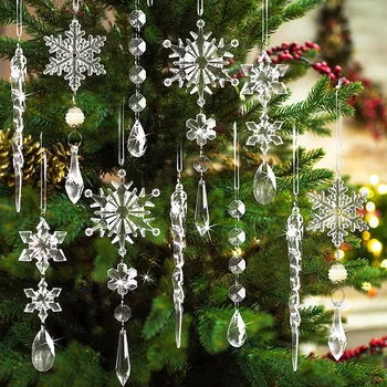 Snežinka Ledenica Spusti Okraski Kristalno Božično Drevo Pregleden Dekoracijo Obesek Božično Dekoracijo Doma Navidad 2023