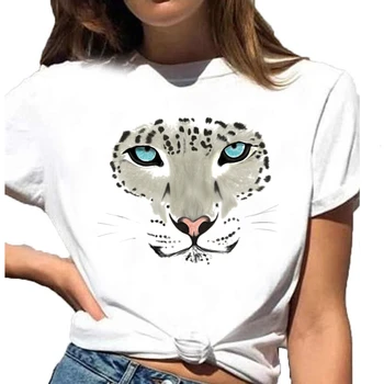 Strašno leopard obraz Grafika, Tiskanje Ženske majice Plus Velikost Poletje Kratek Rokav O-Vrat Tee Majica HH1857