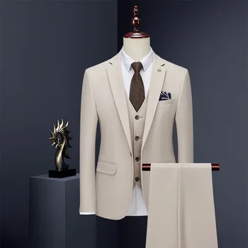 ( Suknjič + Telovnik +Patnts ) Luksuzne blagovne Znamke Boutique Moda Barva Mens Priložnostne Poslovnih Formalno Urad Obleko Ženina Poročna Obleka