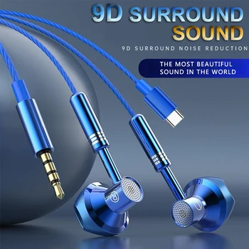Tip C&3,5 mm Igralci Slušalke 9D Stereo Slušalke za V uho Žične Slušalke HiFi Bas Ušesnih Čepkov za Samsung Slušalke z Mikrofonom