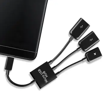 V 1 Micro USB Tip C HUB Moški Ženski Dvojni USB 2.0 Host OTG Kabel Za Pametni telefon Tablični Računalnik 3 Vrata