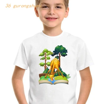 Začaran Gozd risanka t shirt za dekleta, otroci, oblačila žirafa dekle t-shirt otroci oblačila fantje opica grafični t srajce