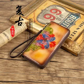 ženske pravega usnja dolgo prva plast cowhide denarnice zadrgo denarnice cowhide ročni Kitajski slog sklopka